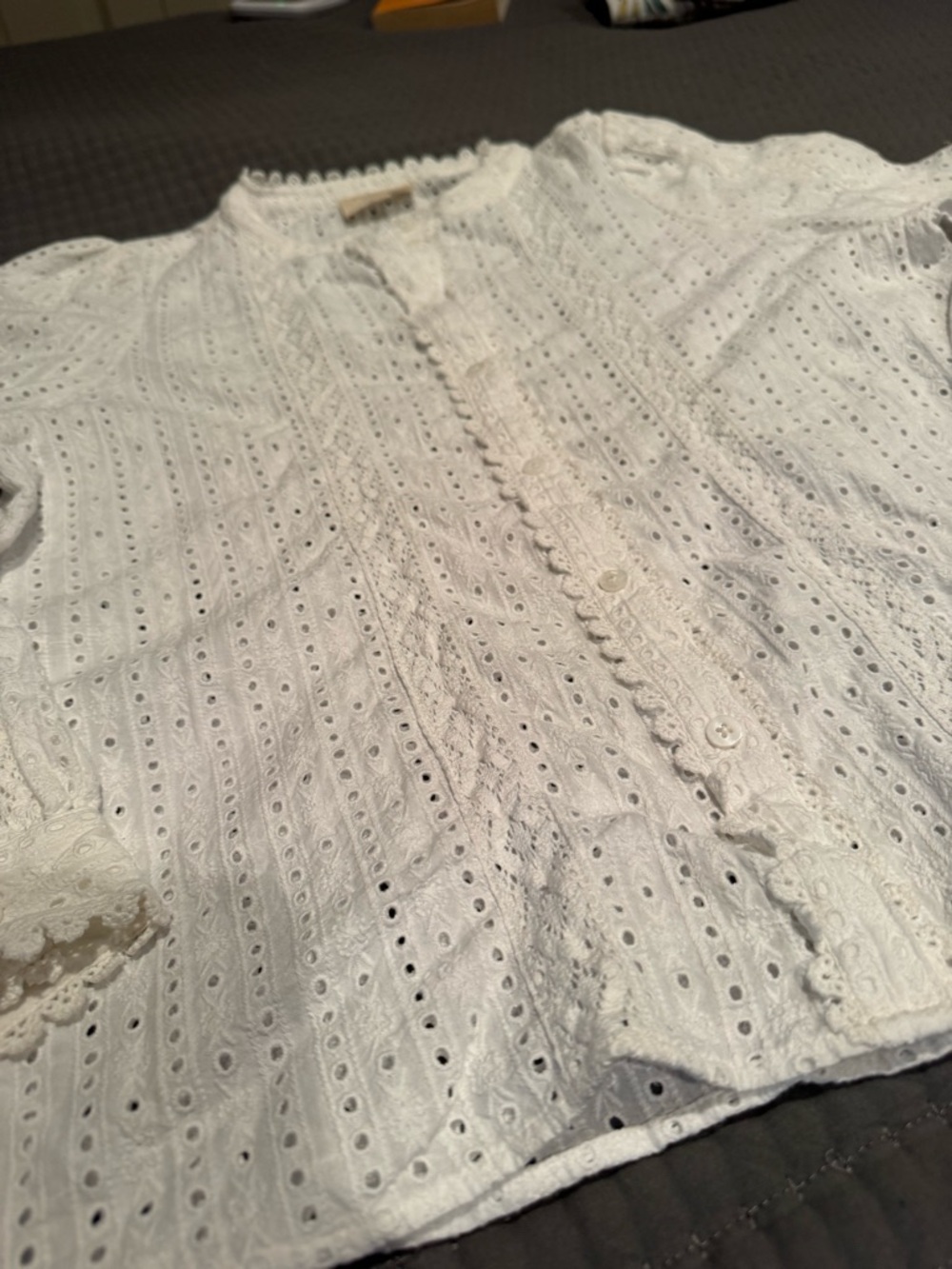 Sezane White Eyelet Lace Embroidered Button-Front Blouse size 36 - Picture 3 of 8